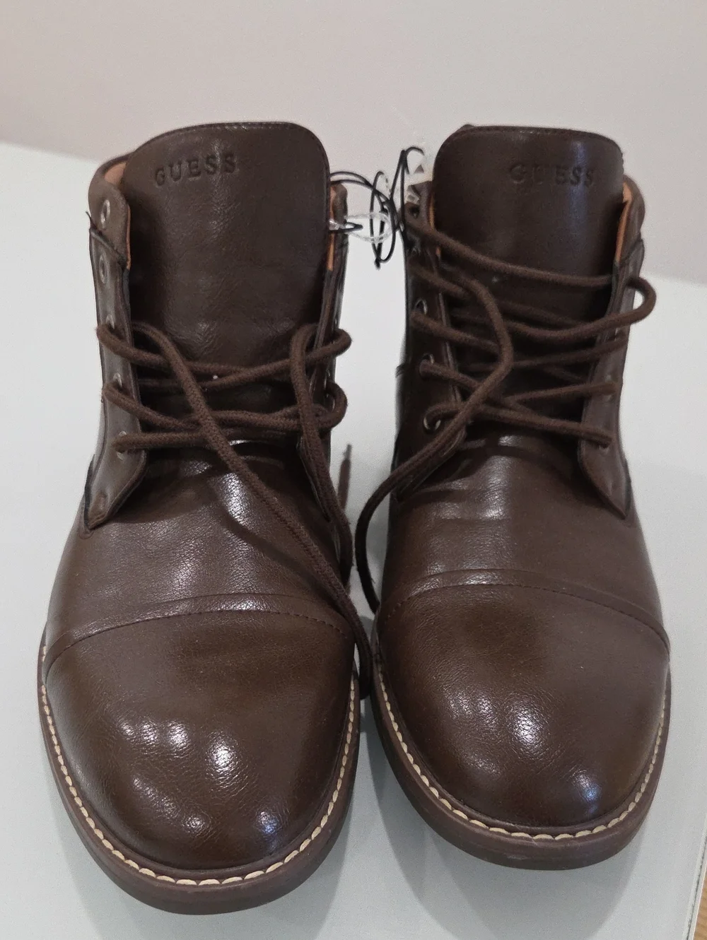 GUESS Men's Brown Leather Lace-Up Boat Shoes